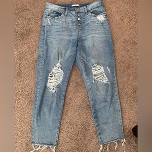 Blue Frayed Curvy Mom jean
